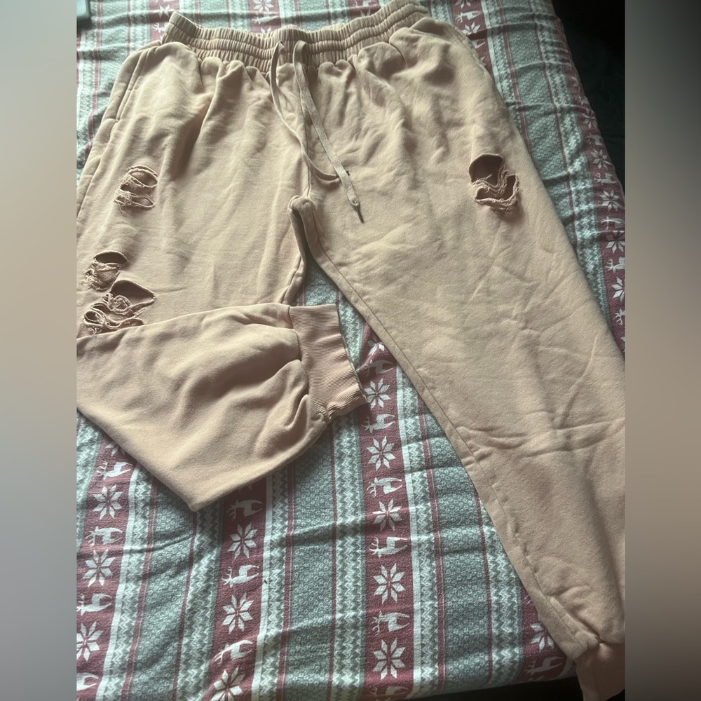 light pink fashion nova distressed sweat pants